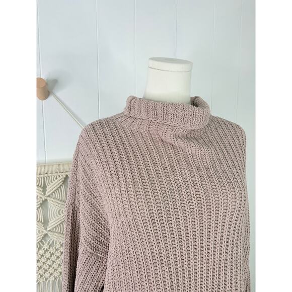 Aerie Oversized Chenille Turtleneck Sweater Womens XS Taupe Beige - Picture 3 of 9